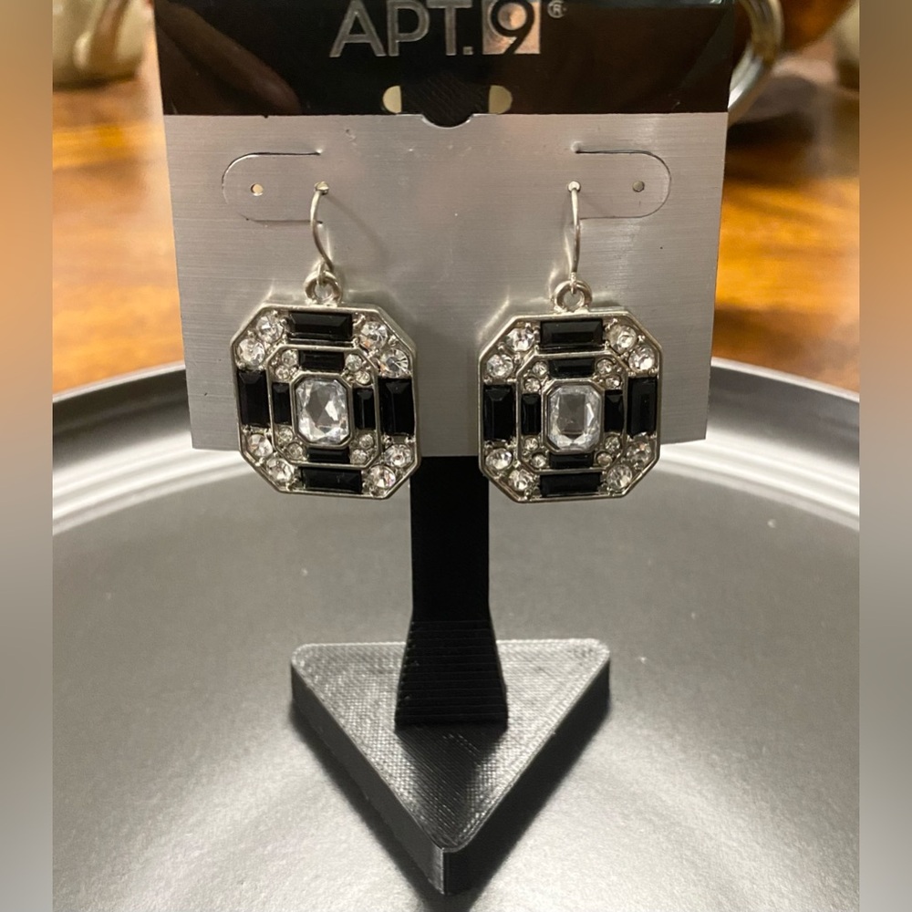 Apt.9 Enamel and Emerald Cut Rhinestone Earrings set in Silver Metal • Kohl’s